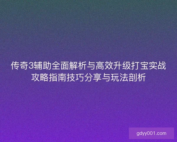 传奇3辅助全面解析与高效升级打宝实战攻略指南技巧分享与玩法剖析